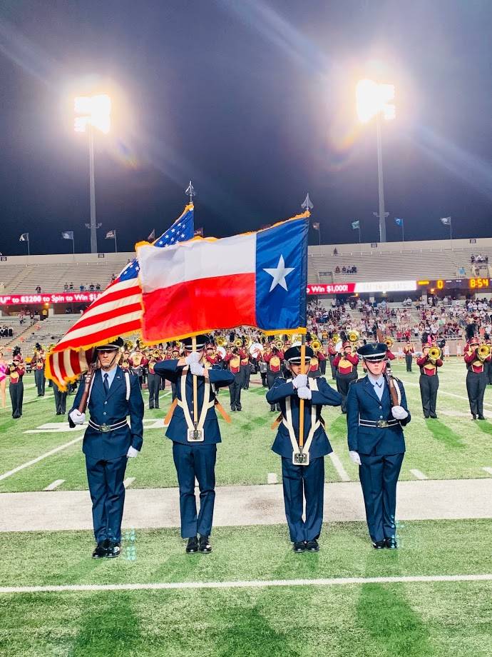 Air Force ROTC Honor Guard holding American and Texas Flag