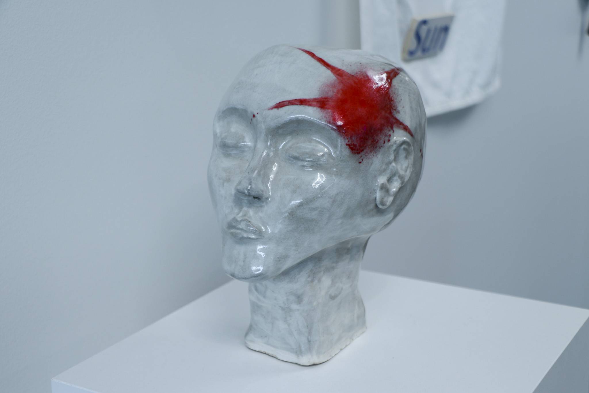 A head with a bloody injury