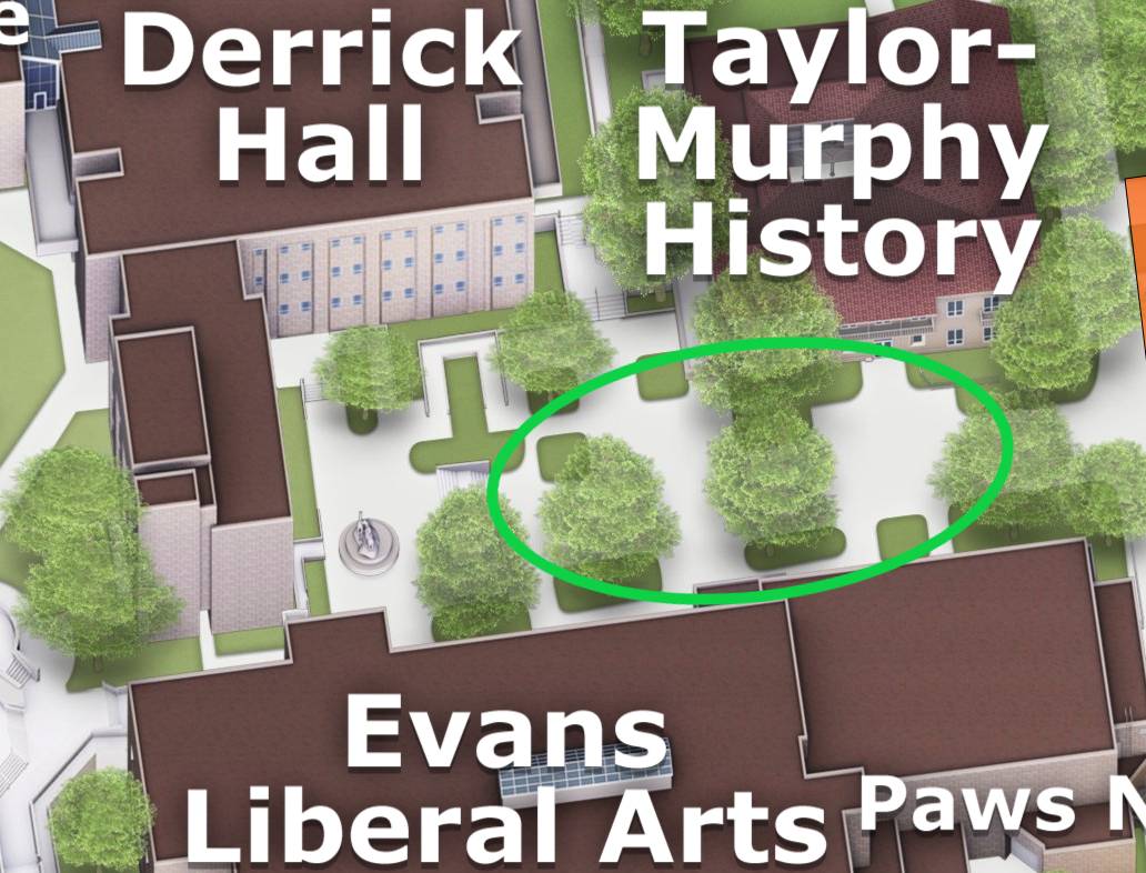 Map of the Quad with a green circle where tabling is allowed