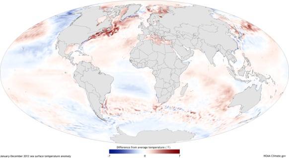 Global Sea Surface Temperatures 2012. © 2013 C. Kennedy, NOAA.
