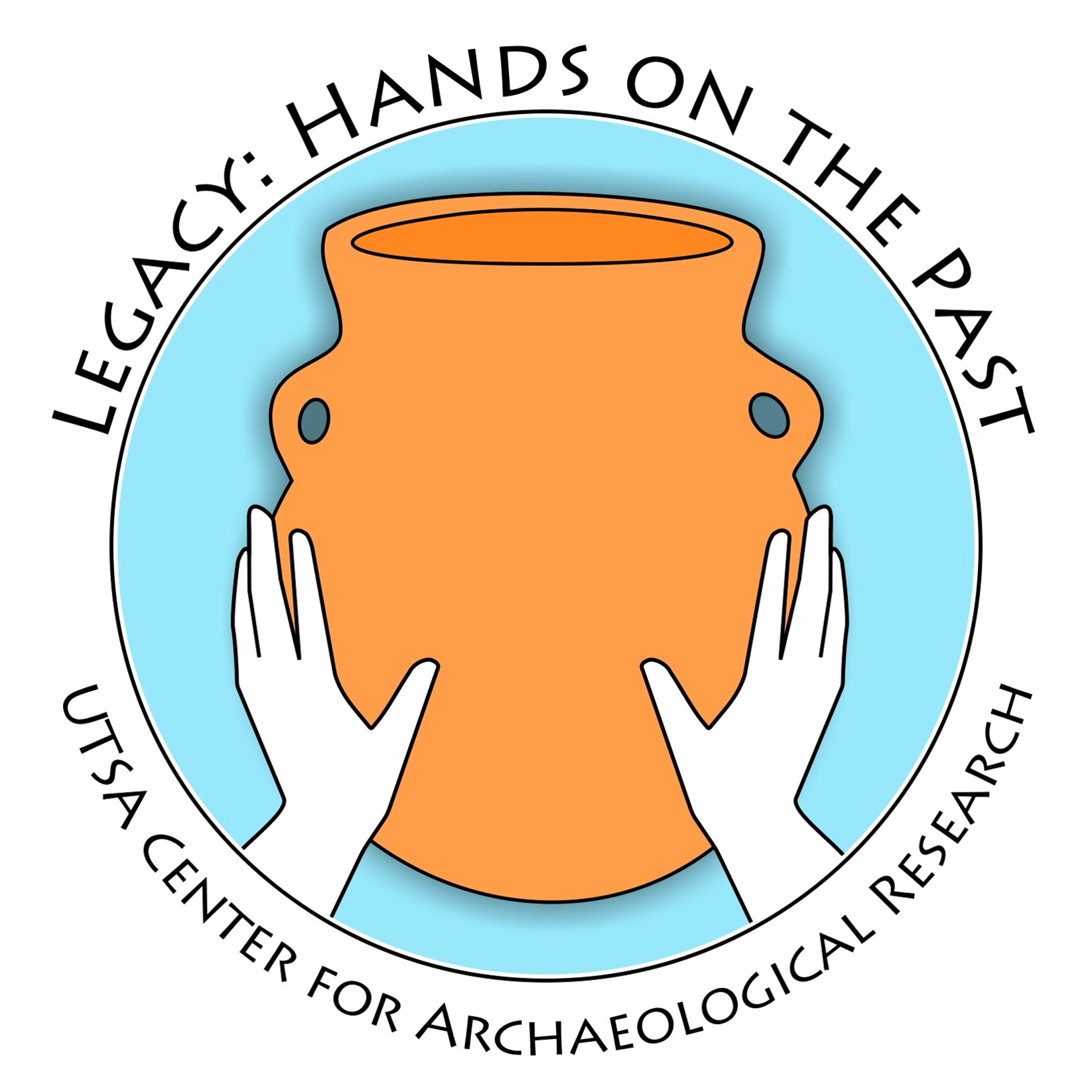 Legacy program logo image of vessel artifact with two hands touching it