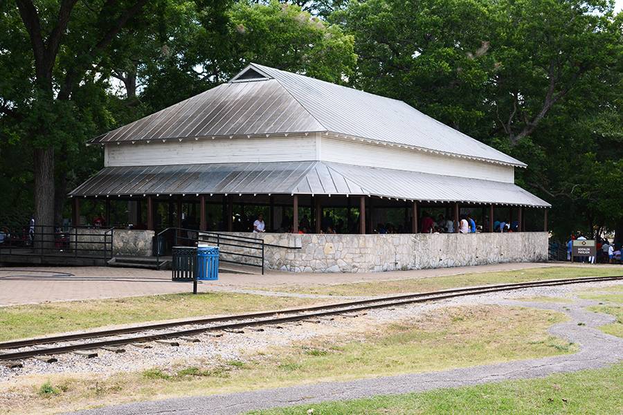 photo of koehler pavilion and railroad tracks