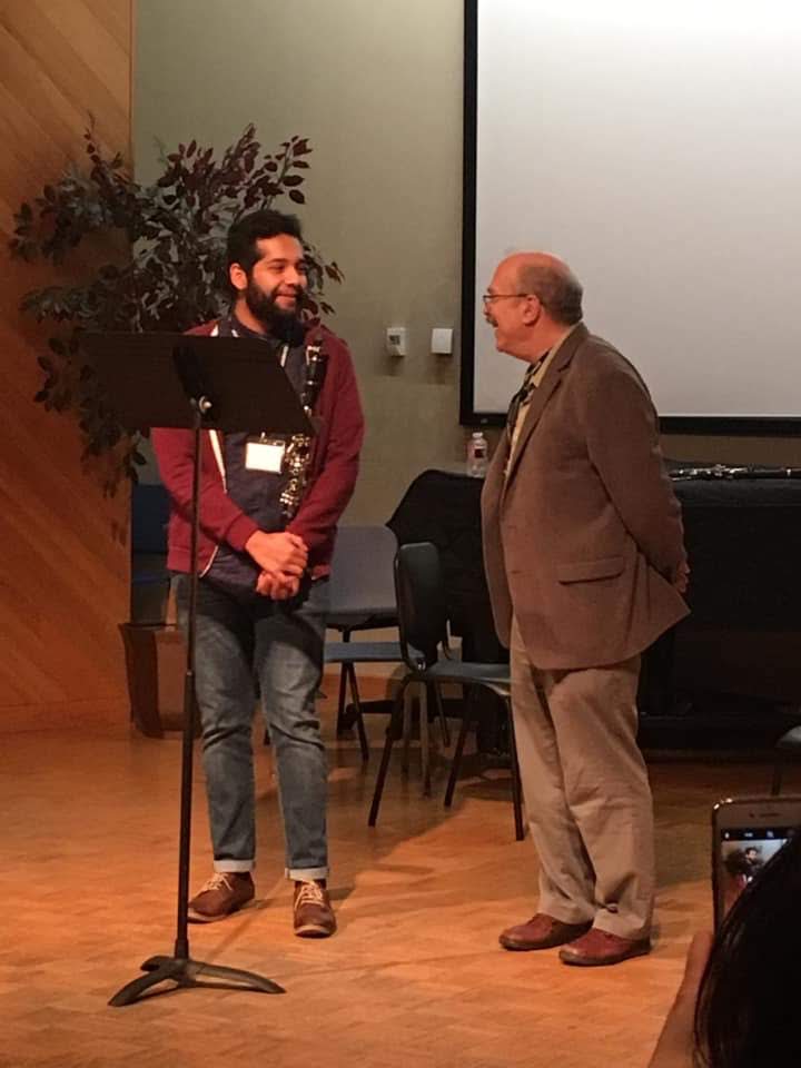 Texas State student Noah Ornelas performs during Richard MacDowell's masterclass.