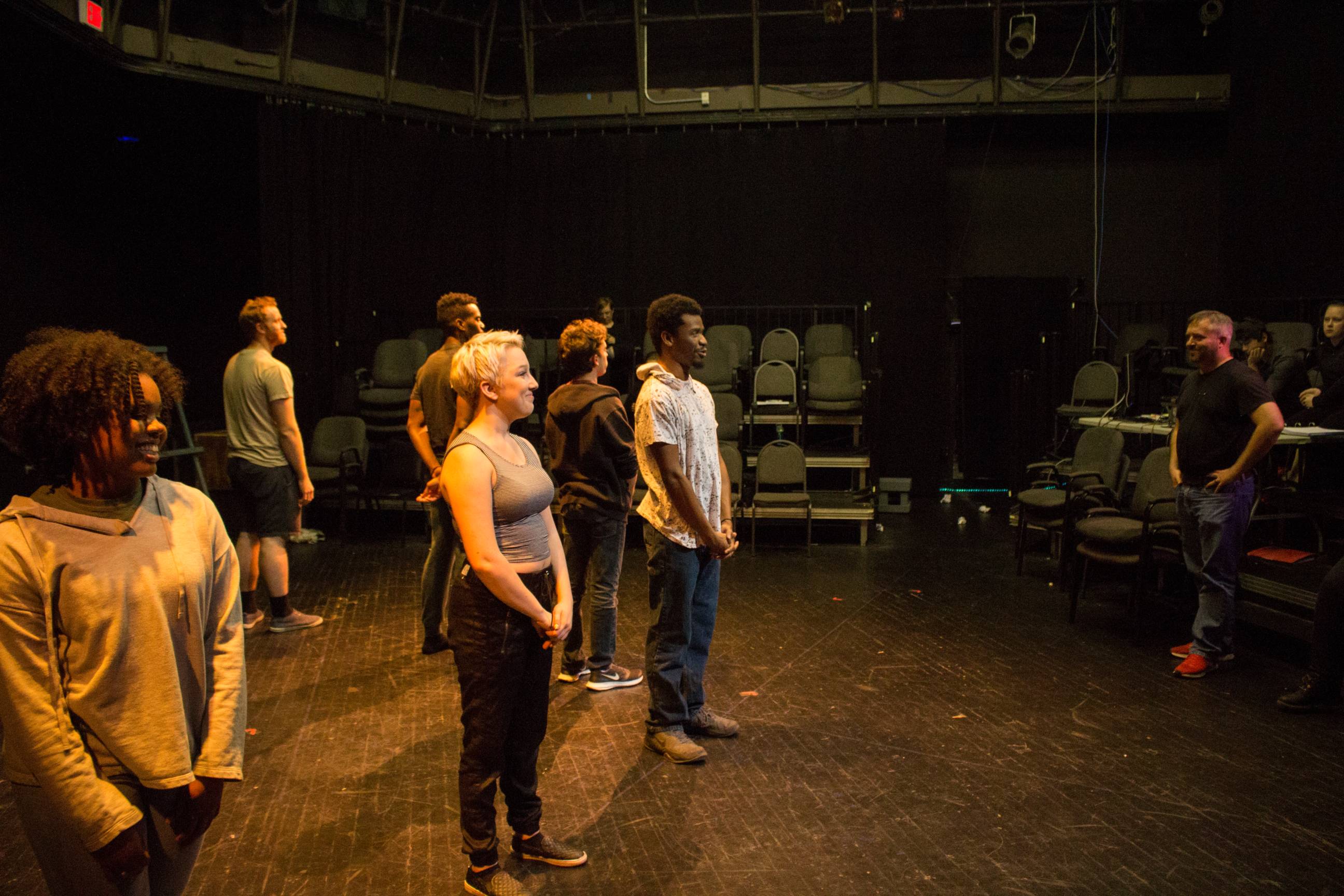 Group of students in the studio theatre at Texas State University