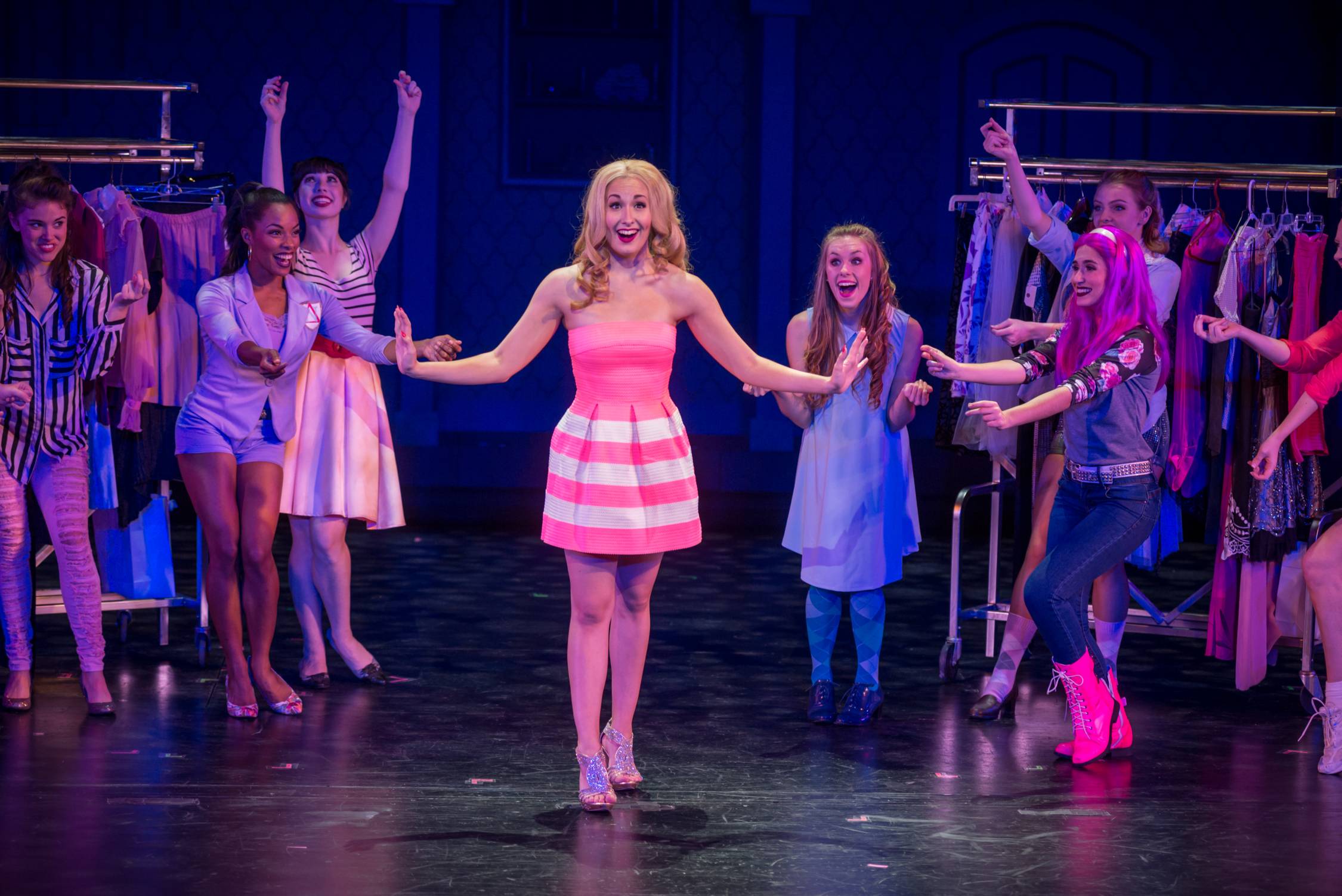 Elle Woods and ensemble in Legally Blonde at Texas State University