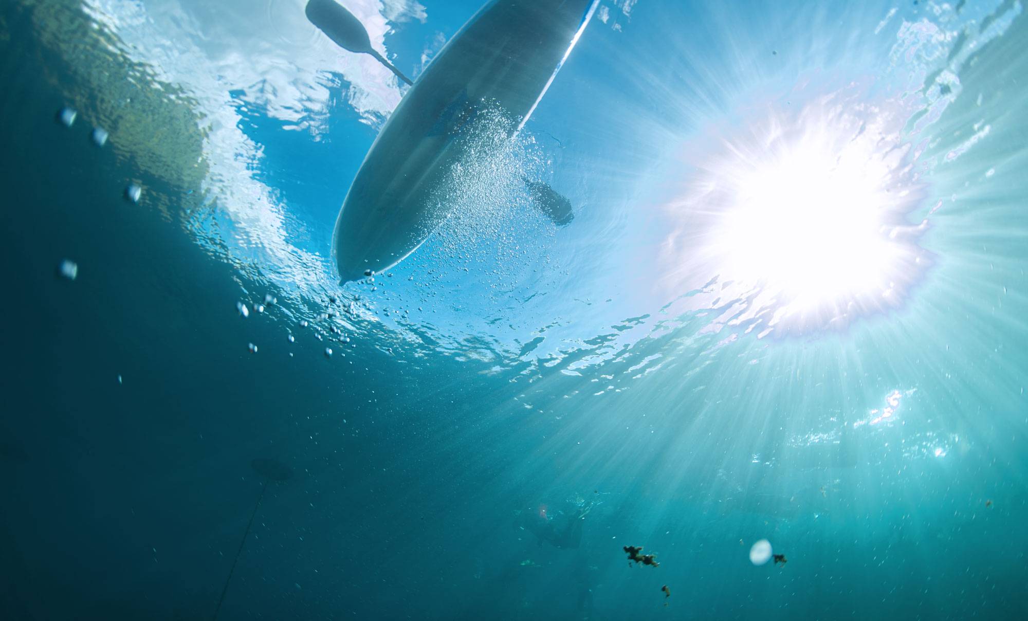 Underwater view of kayak on Spring Lake