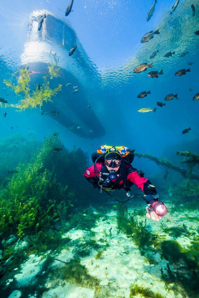 Volunteer diver underwater at Spring Lake.