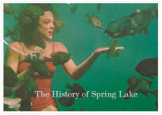 Color postcard showing underwater Aquamaid feeding fish in Spring Lake