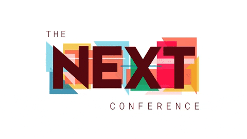 The words "The Next Conference" appear over colorful shapes