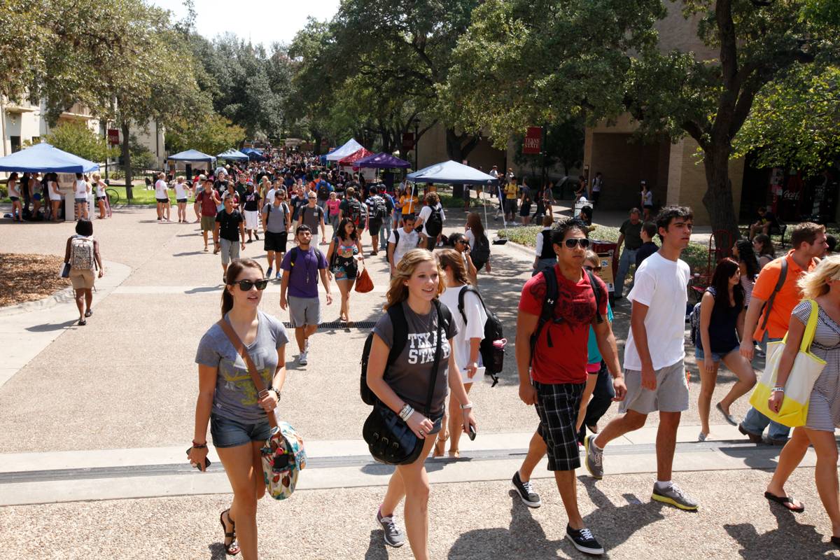students walking through quad