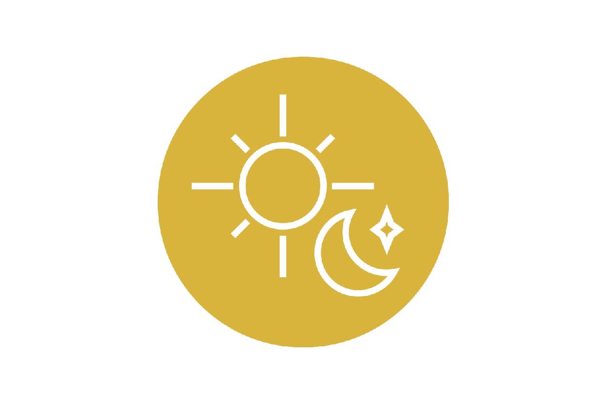Yellow spiritual icon, a sun and crescent moon