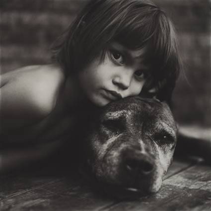 little boy with a dog