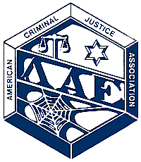 the Lambda Alpha Epsilon logo, which is a hexagon with the words "American criminal justice association" written across the edges