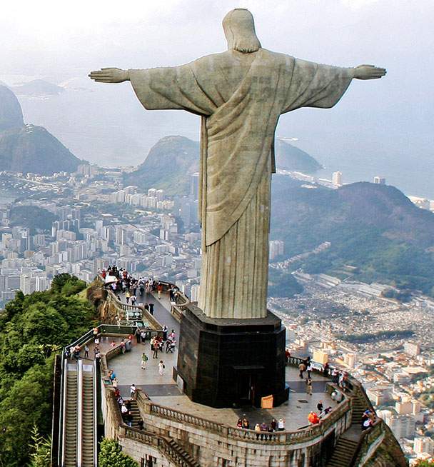 aerial image of Christ the Redeemer statue from behind