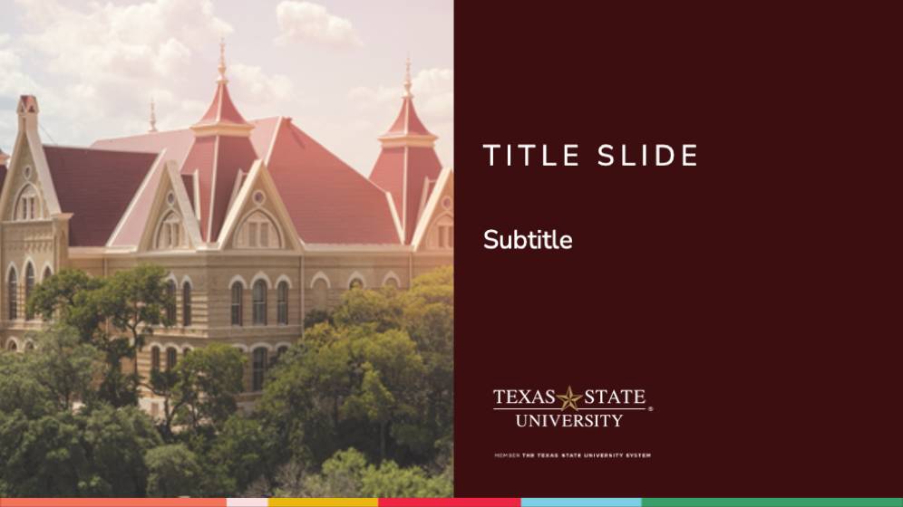 Maroon background with Texas State University logo