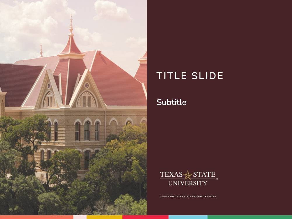 Maroon background with Texas State University logo