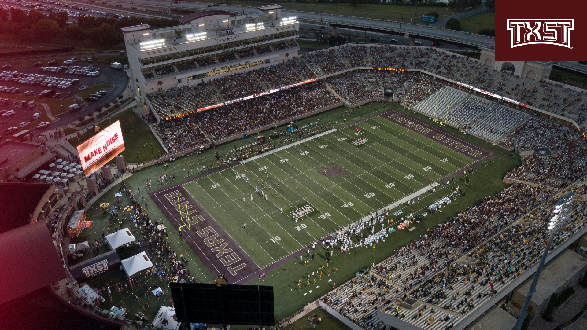 Aerial of a TXST football game