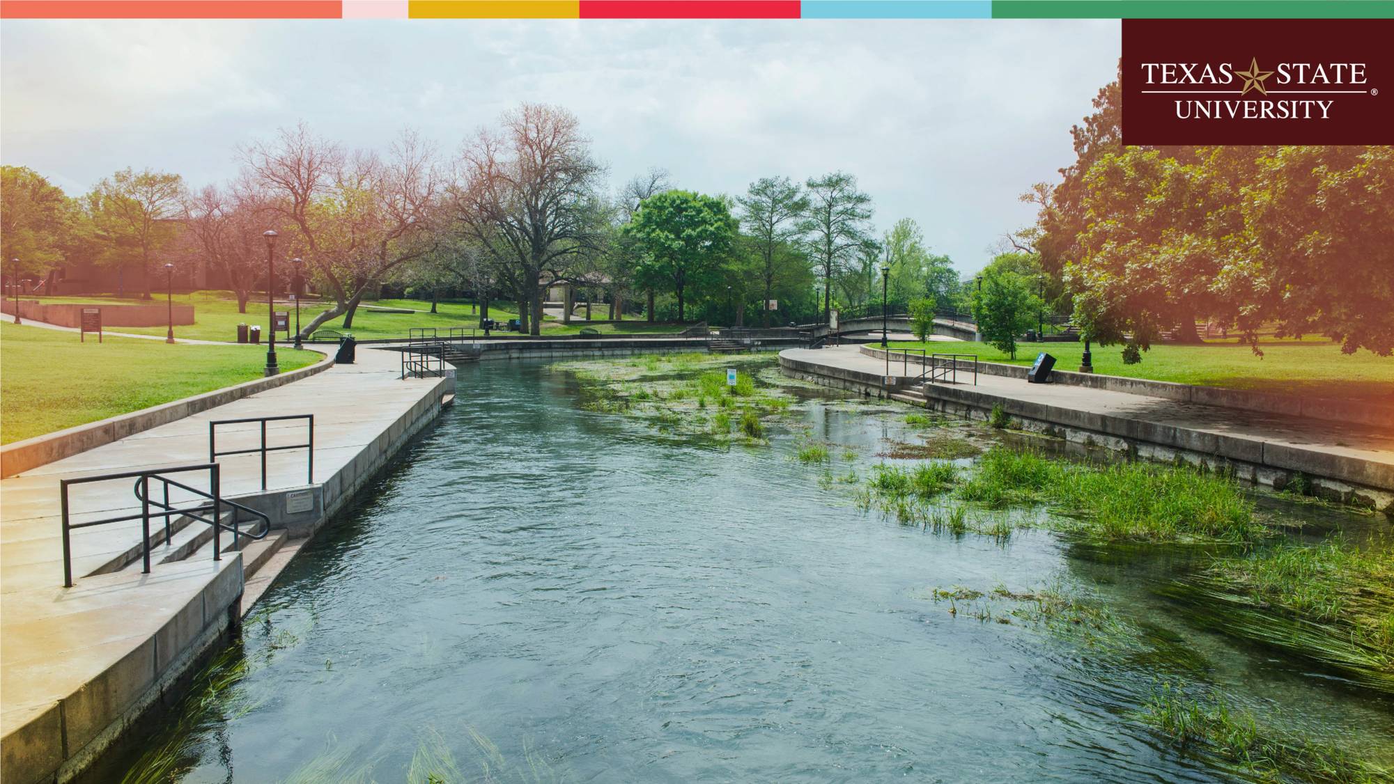 River at Sewell Park with logo and colorbar elements