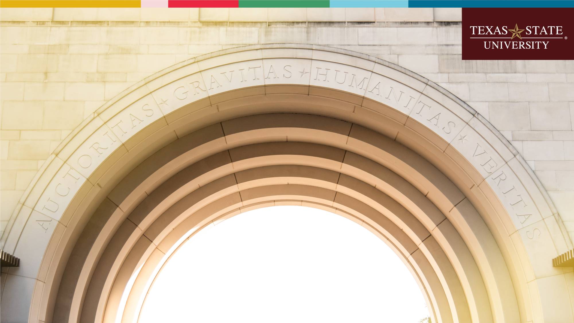 Arch of the Undergraduate Academic Center with logo and colorbar elements