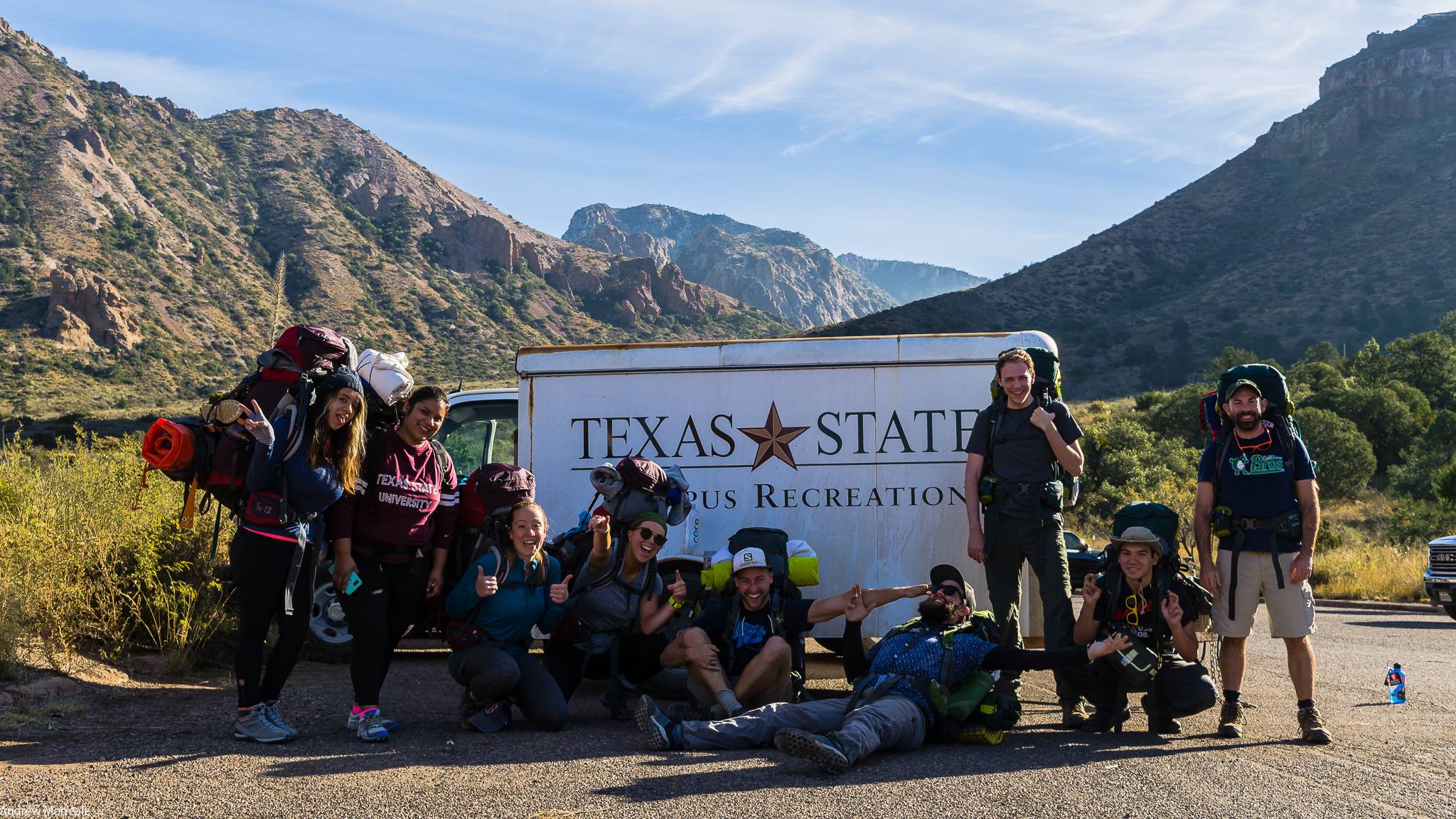 Students standing in front of trailer in Big Bend