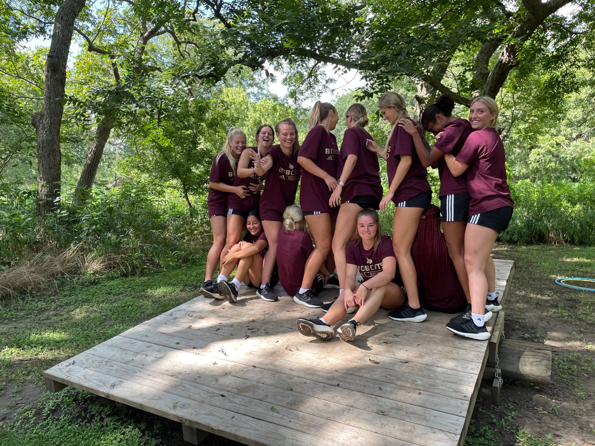 Team building participants on a lows course element