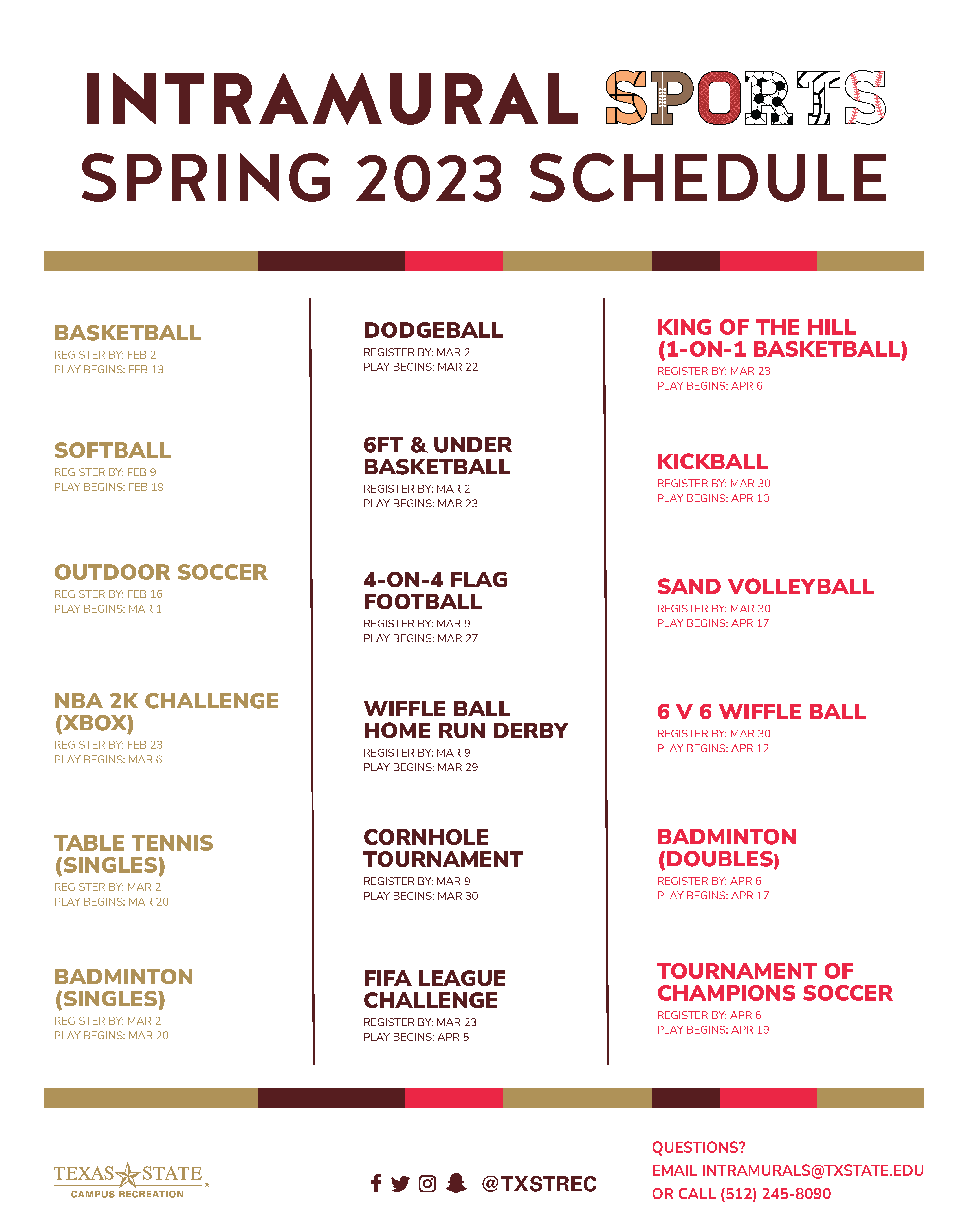 Spring '23 Events : Campus Recreation : Texas State University