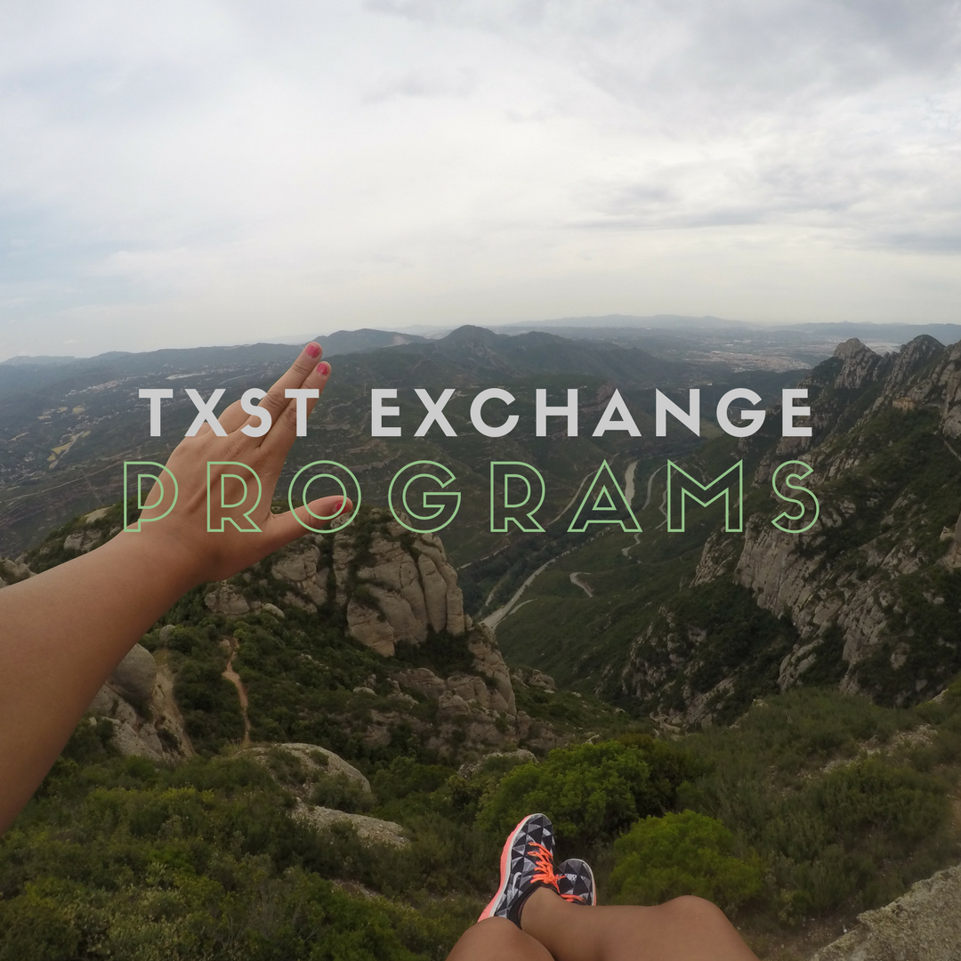 Mountain View with text TXST EXCHANGE PROGRAM