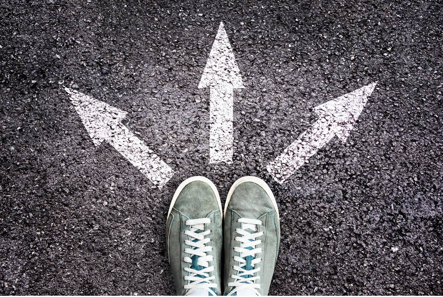 Shoes with 3 arrows pointing in different directions