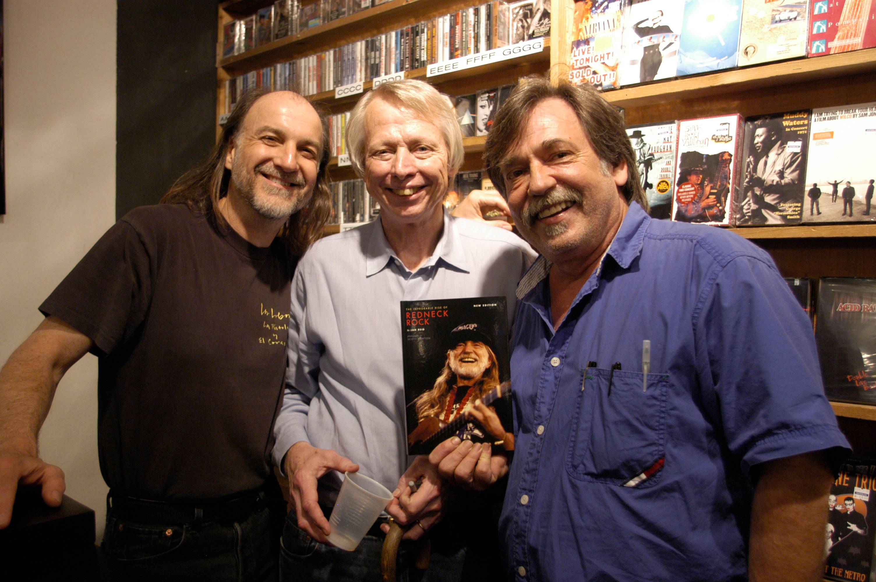John Kunz, Jan Reid, and Scott Newton at a Waterloo Records book signing.