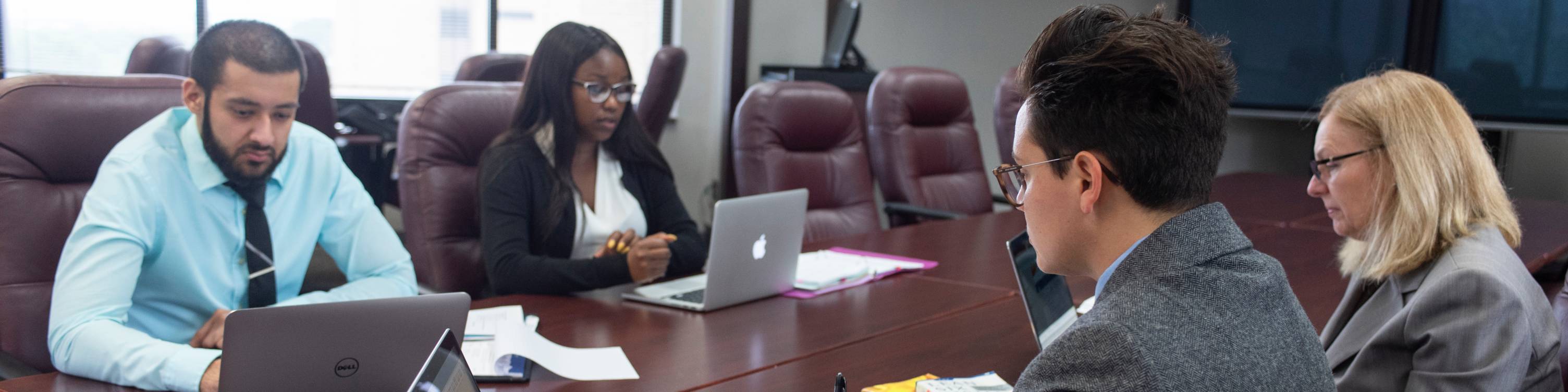 Students at conference table