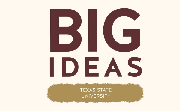 The logo of the Big Ideas podcast at Texas State University.