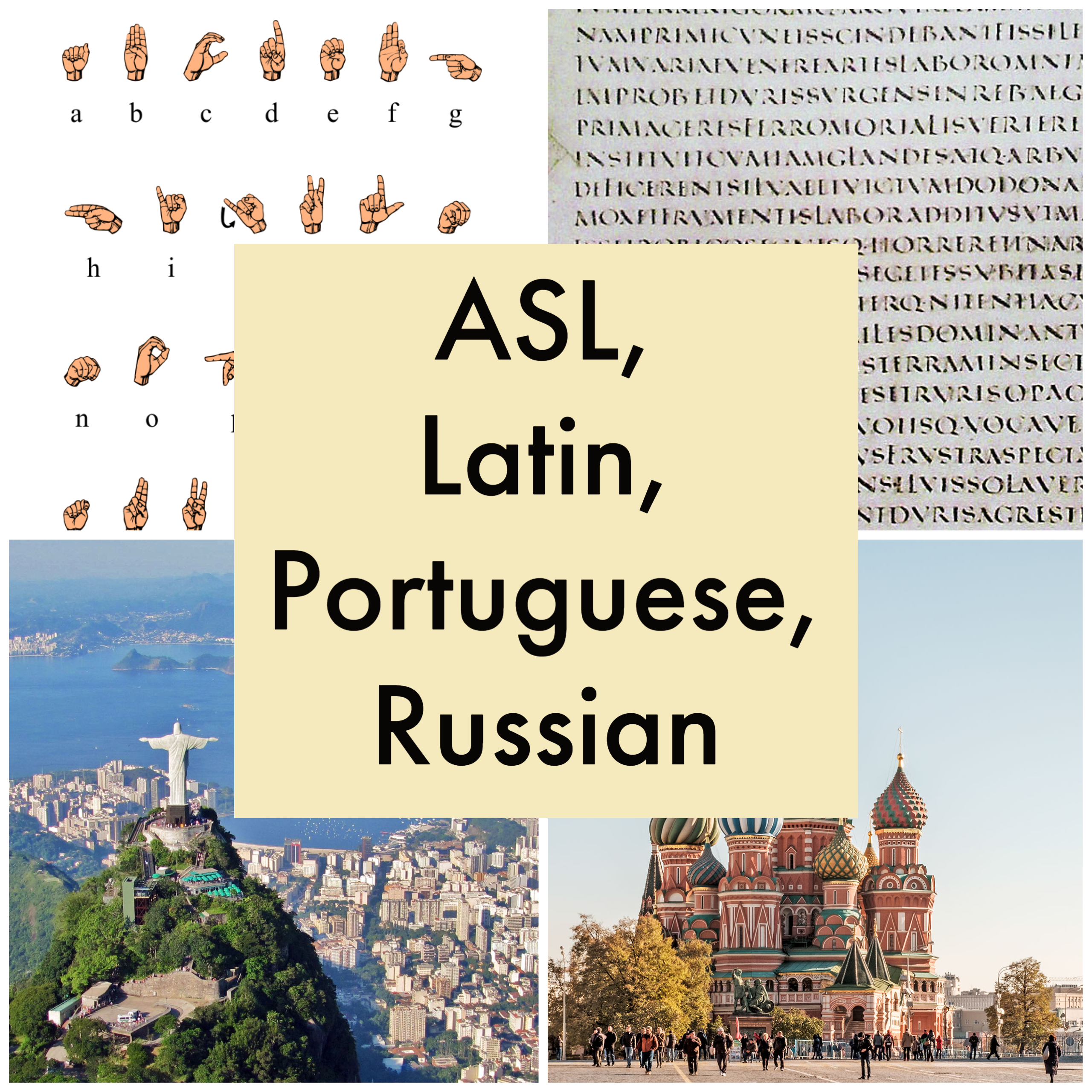 Text: ASL, Latin, Portuguese, Russian