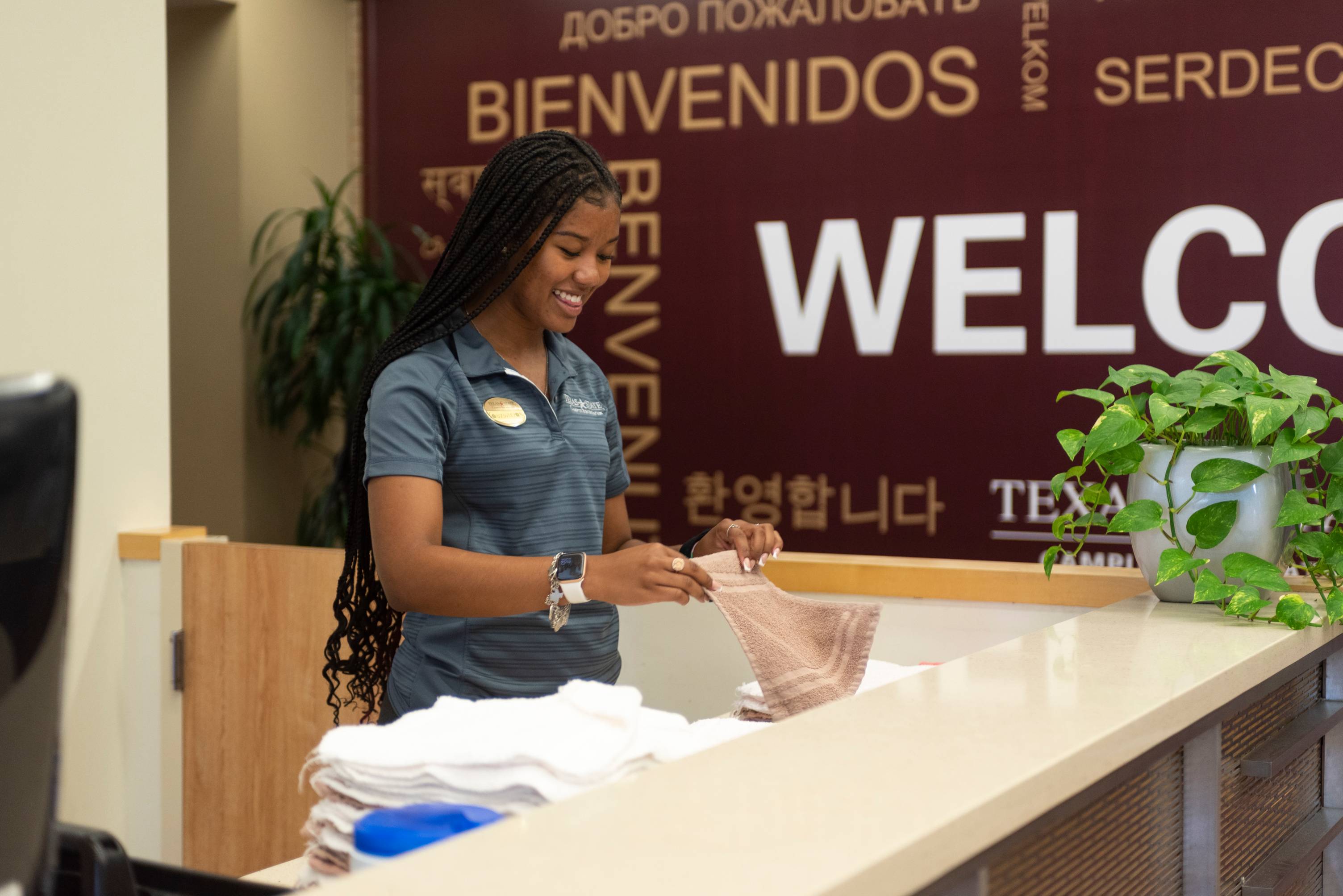 student working at rec
