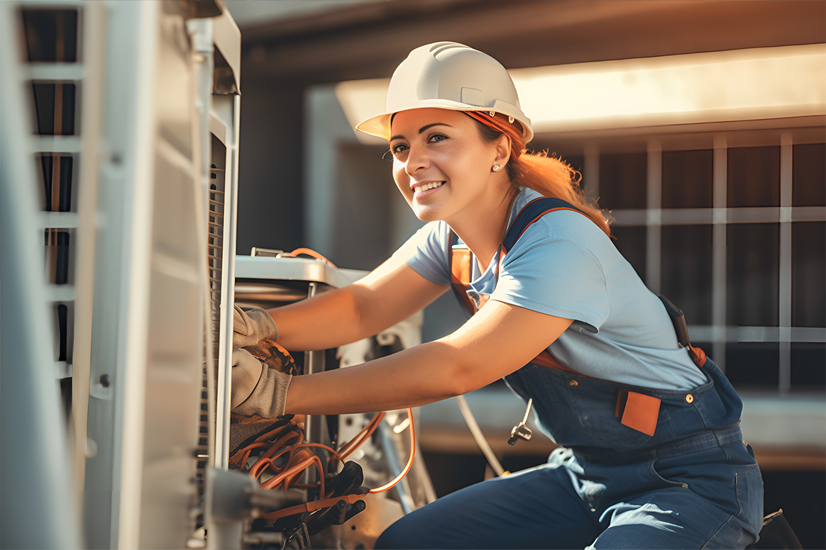 Electrician fixing an AC unit