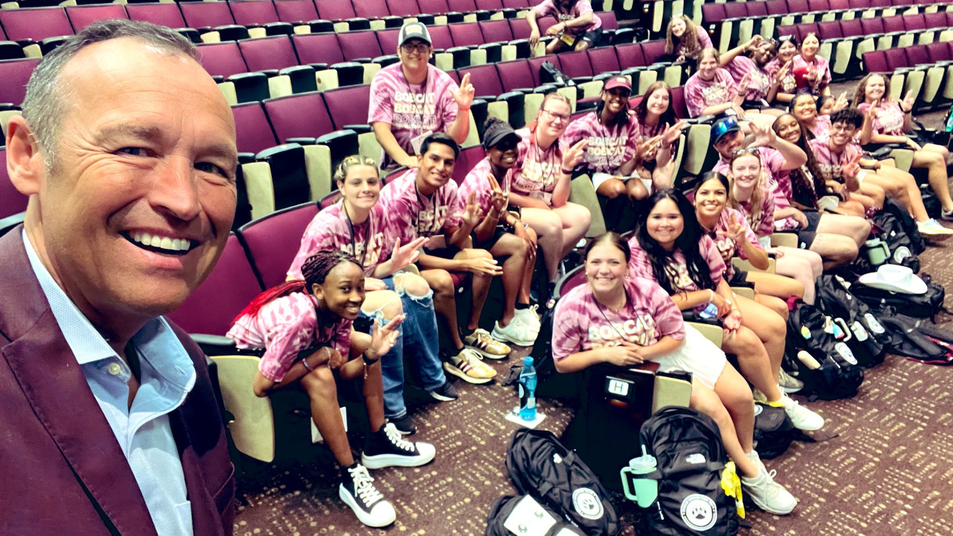 Dr. Damphousse takes a selfie with a group of Bobcat Camp attendees. 