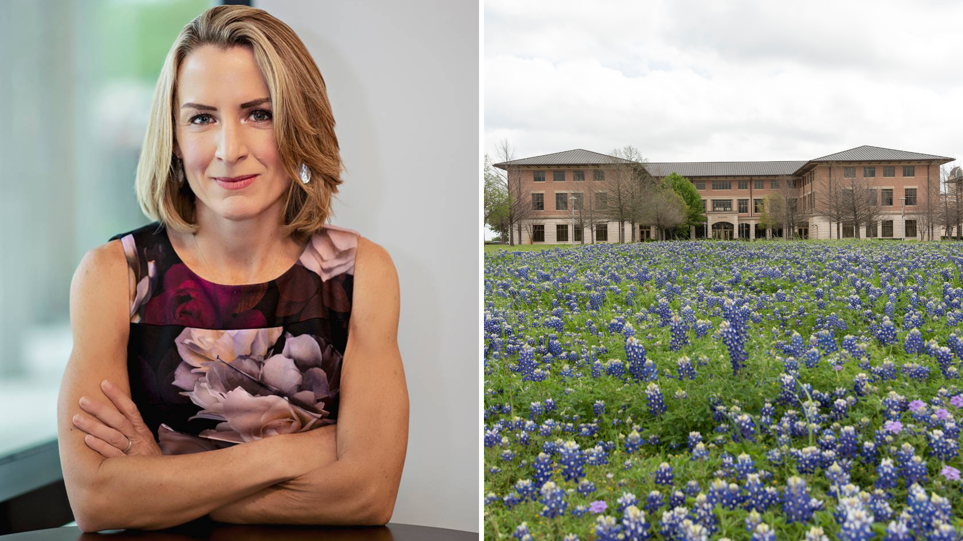 TXST Round Rock Campus' vice president Dr. Julie Lessiter and a shot of the Round Rock Campus.