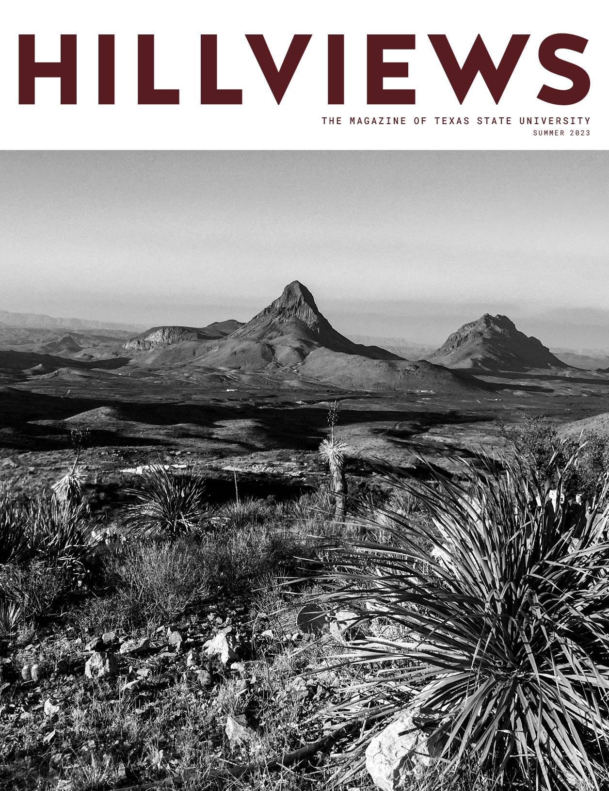 black and white photo of mountain rank with hillviews headline