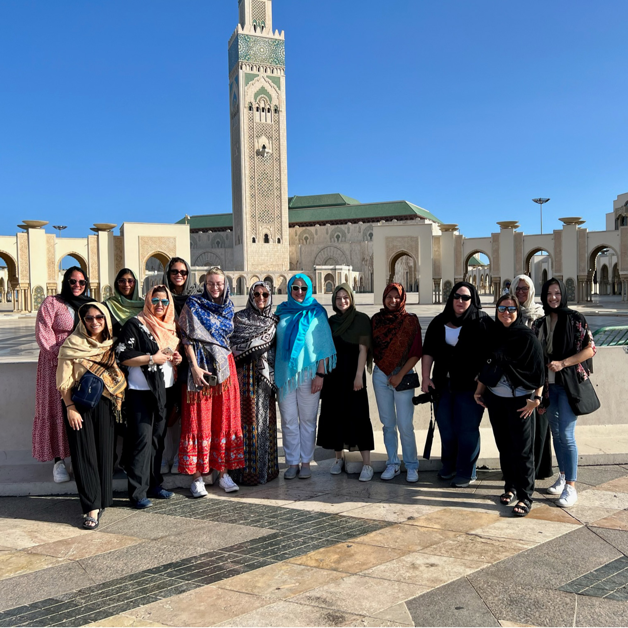 Group of students and faculty at mosque in Morocco