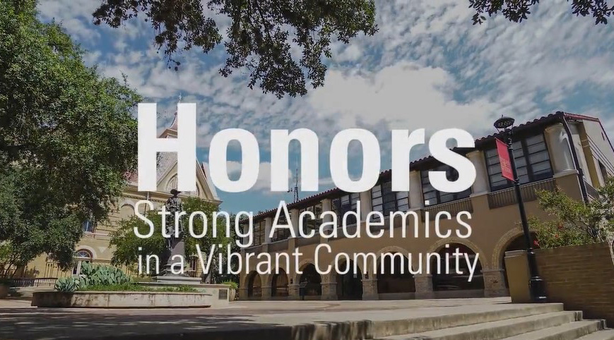 Honors College video title screenshot "Honors - Strong Academics in a Vibrant Community"