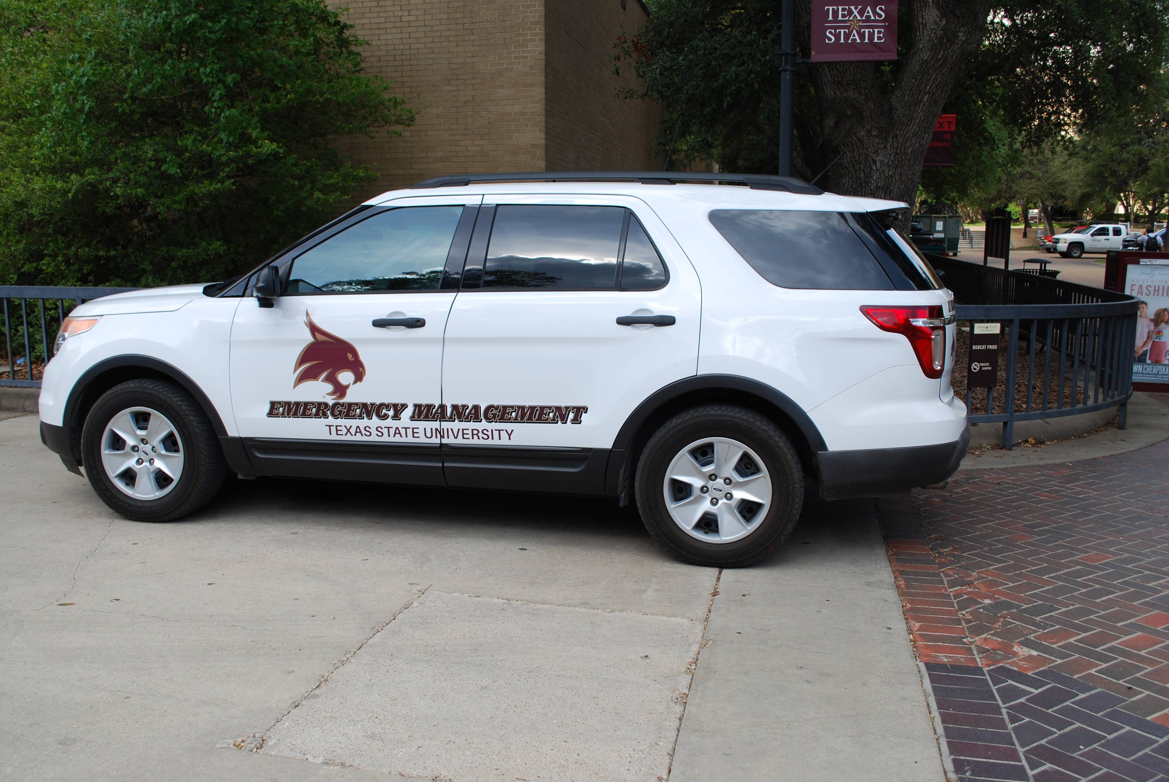 Emergency Management vehicle parked on Bobcat Trail