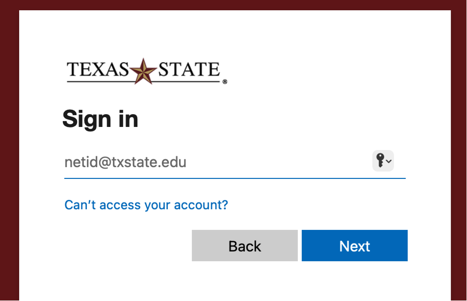 A picture of the Texas State NetID log in 