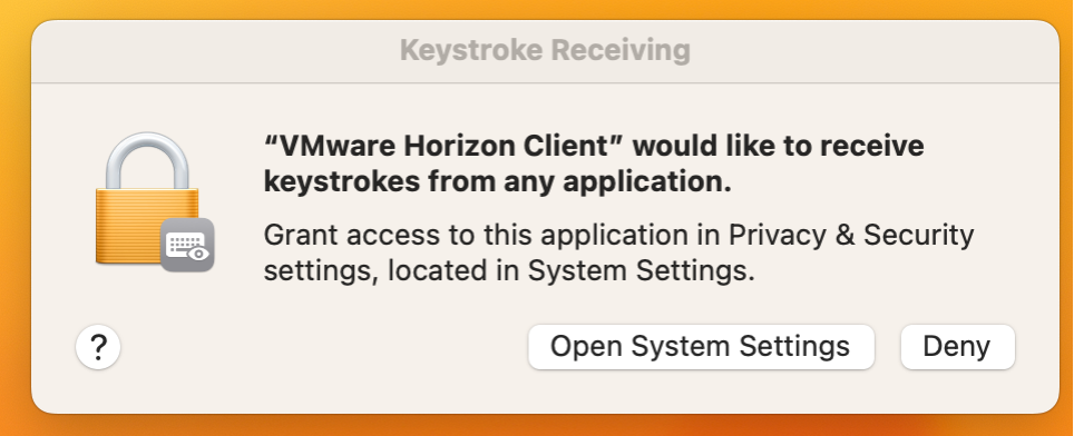 A picture of prompt to open System Settings for keystrokes