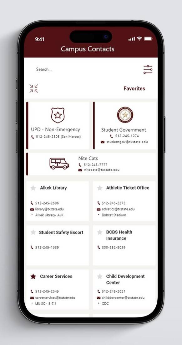 campus contacts screen 