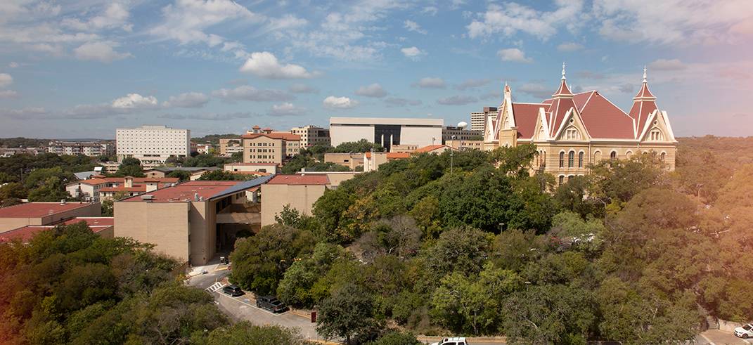 A landscape shot of Texas State University.