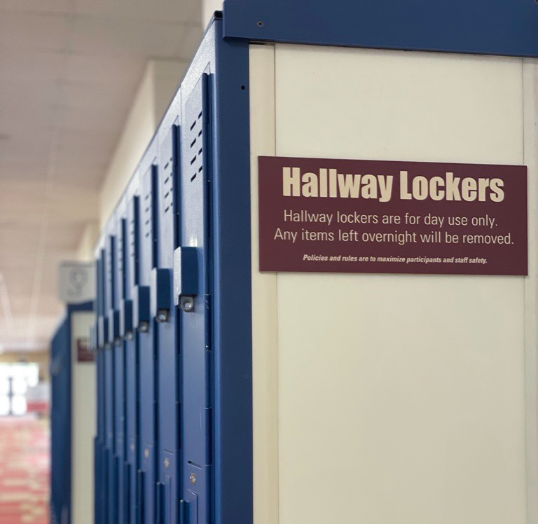 Hallway lockers in the Student Recreation Center.
