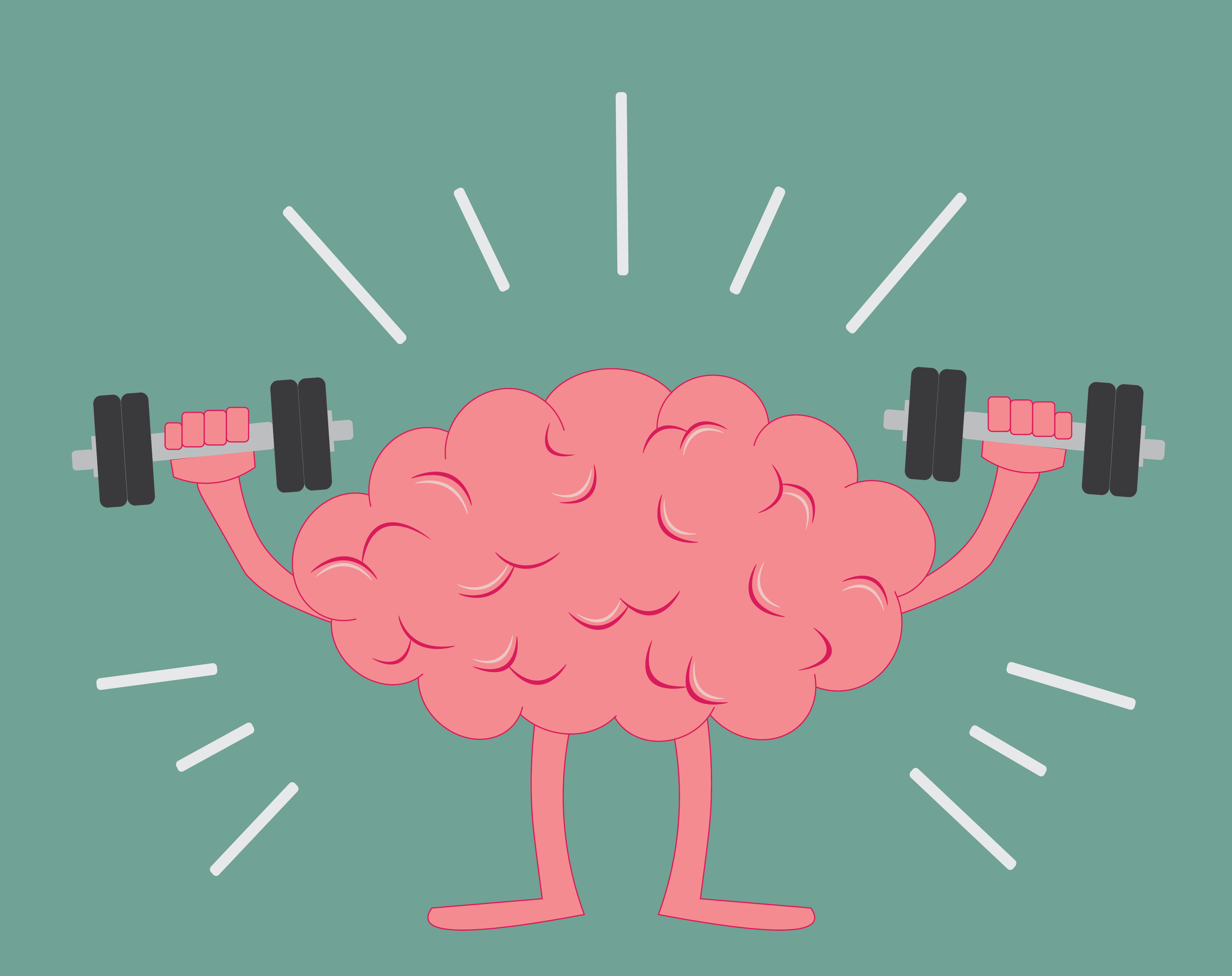 Photo of a brain lifting weights. 