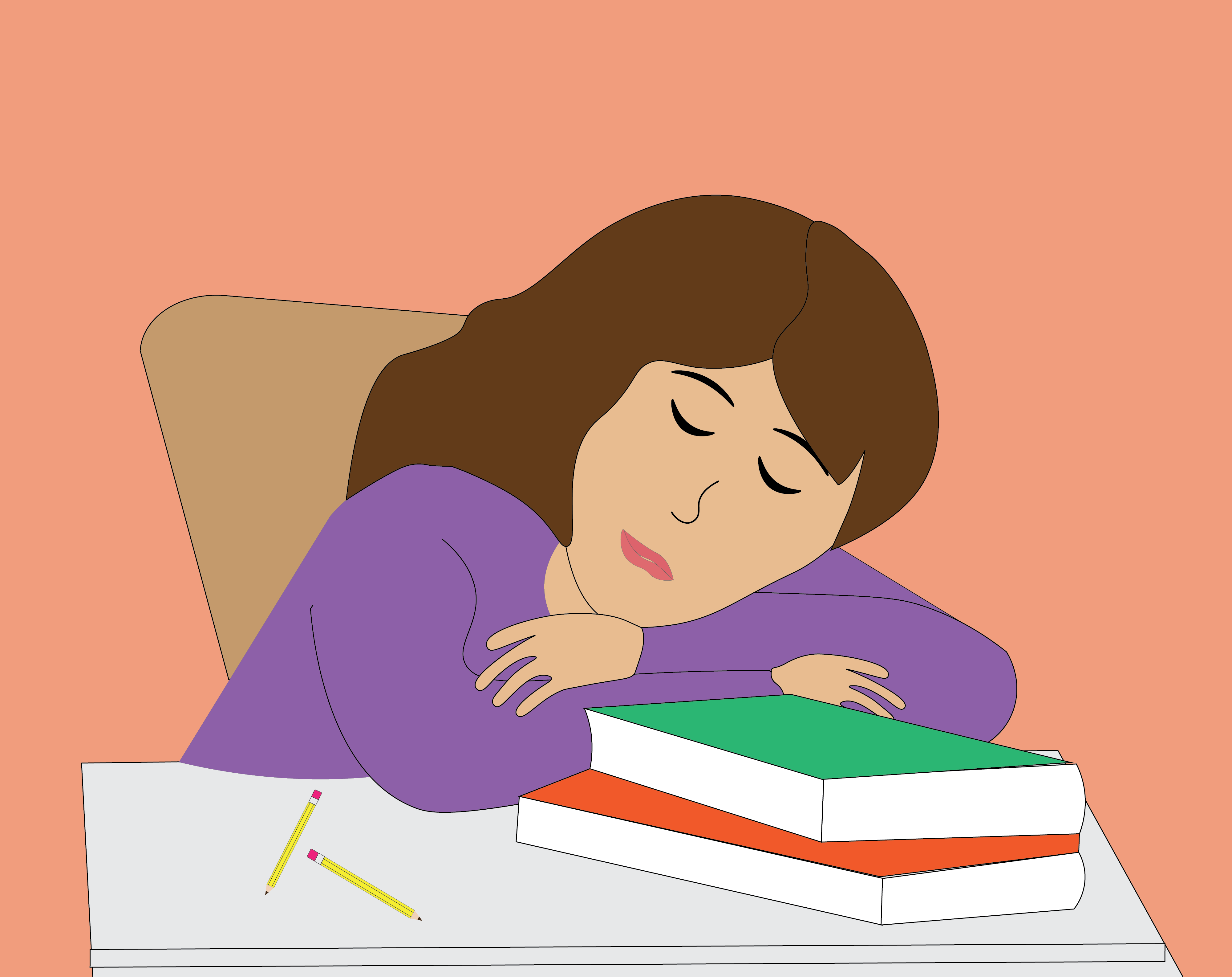 Photo of person taking a nap on textbooks.