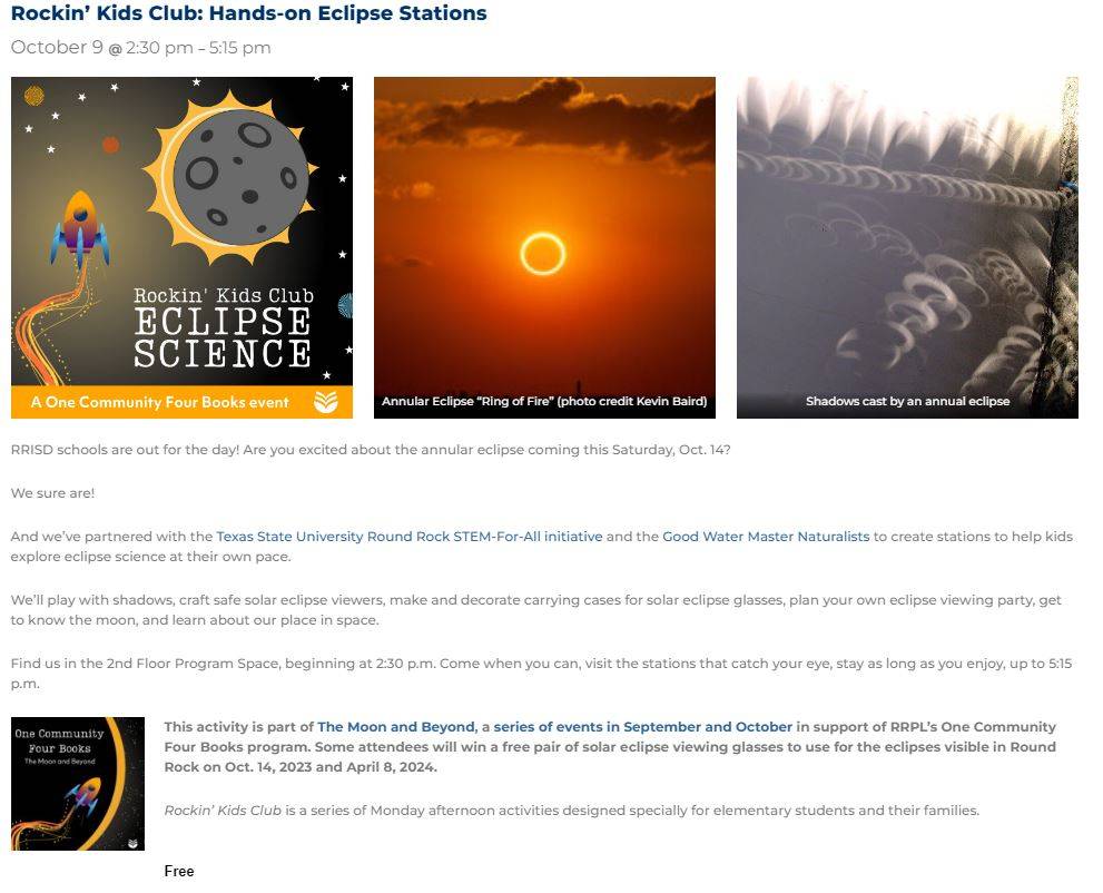 Rockin' Kids Club: Hands-on Eclipse Stations