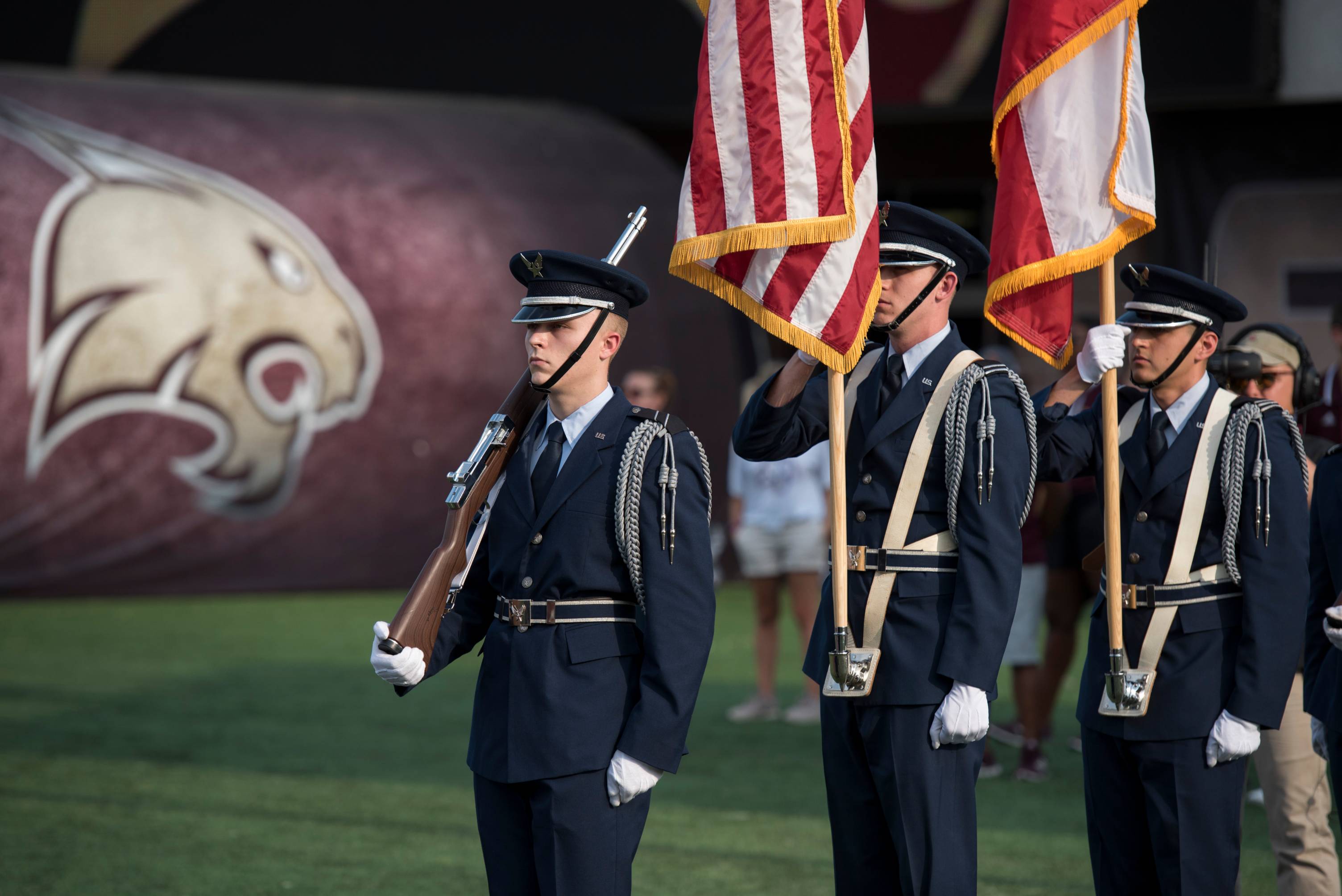 Solider March before the start of a game at bobcat stadium