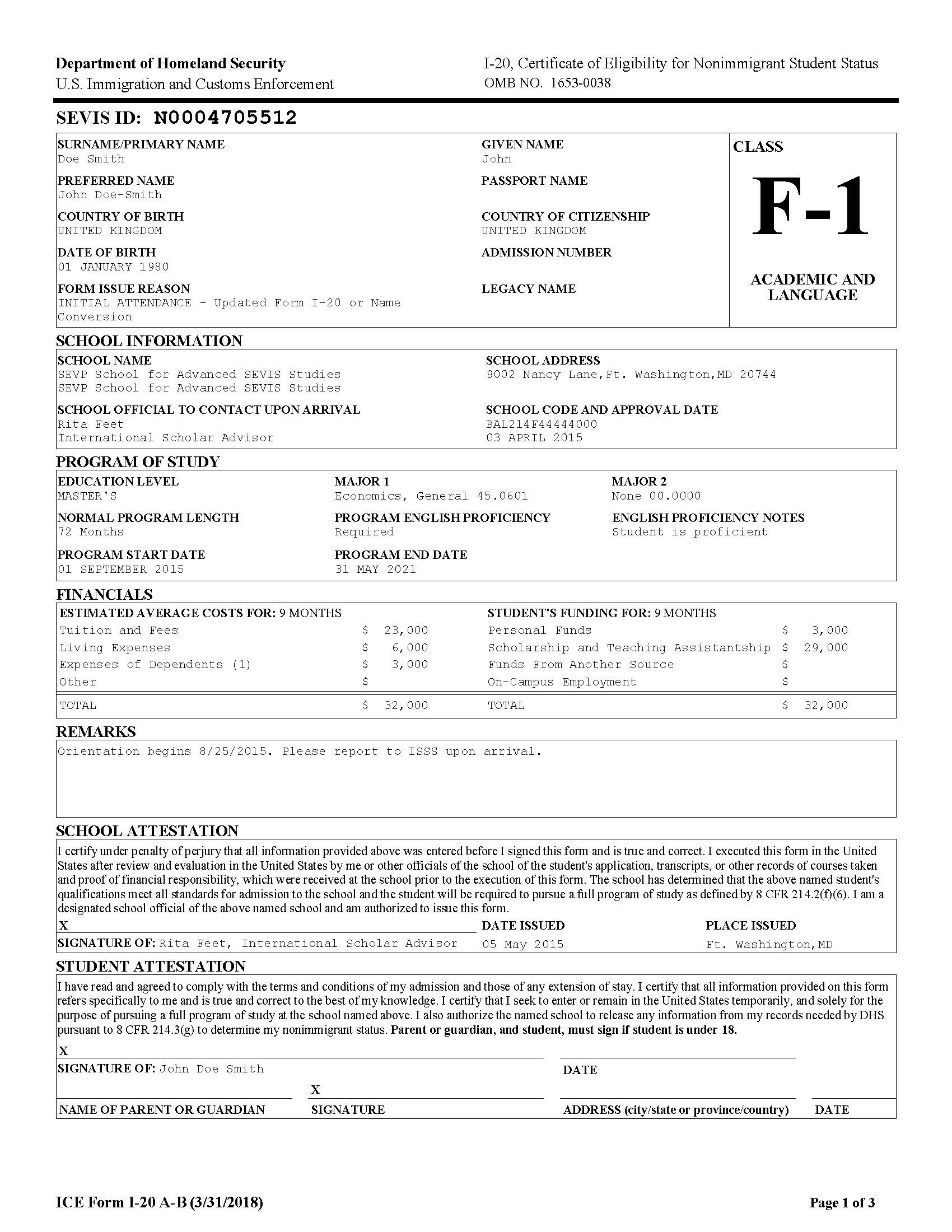 I-20 Sample